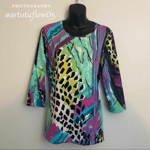 Multiples Tops - NEW! Multiples 3/4 Length Sleeve Abstract Top NWOT
